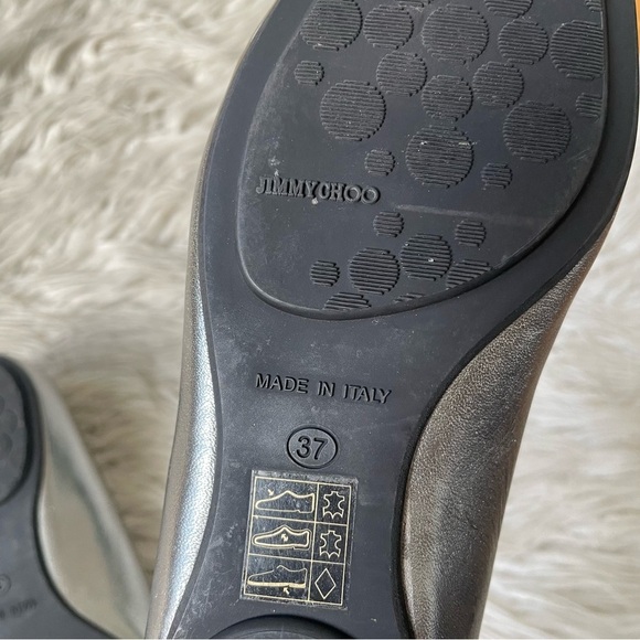 Jimmy Choo Watson Silver Metallic Calf Leather Studded Accents Ballet Flats 37 - Picture 11 of 12